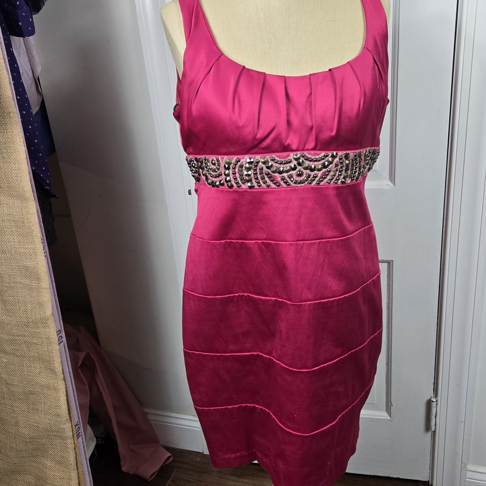 Y2k Bisou Bisou Fuchsia Beaded Mini Dress